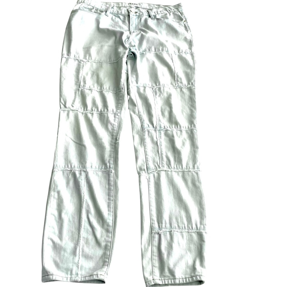 FRAME Le Skinny de Jeanne Light Wash Patchwork Jeans Sz 30 Denim Frayed Cotton - Picture 3 of 13